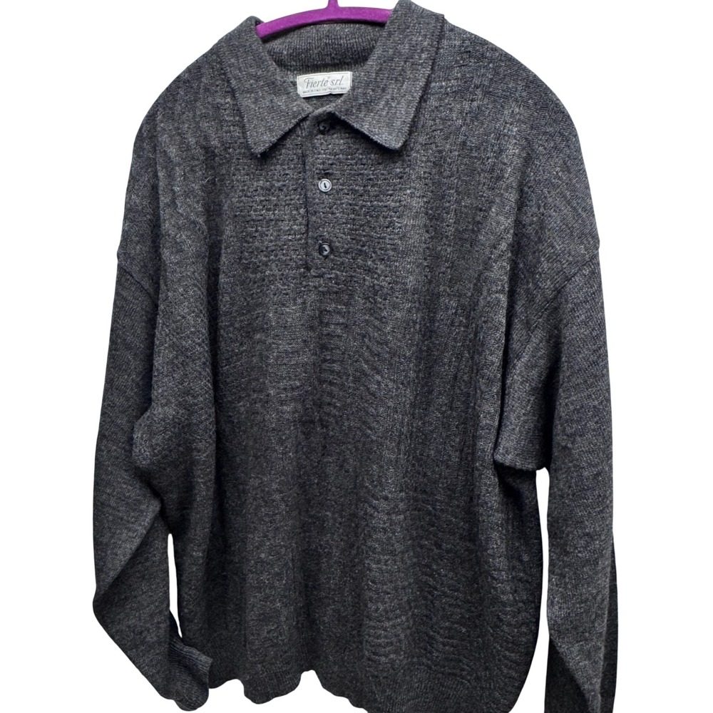 Fierte S.R.L. Men's Italian Knit Sweater XL Wool Blend Polo Collar Vintage 80's